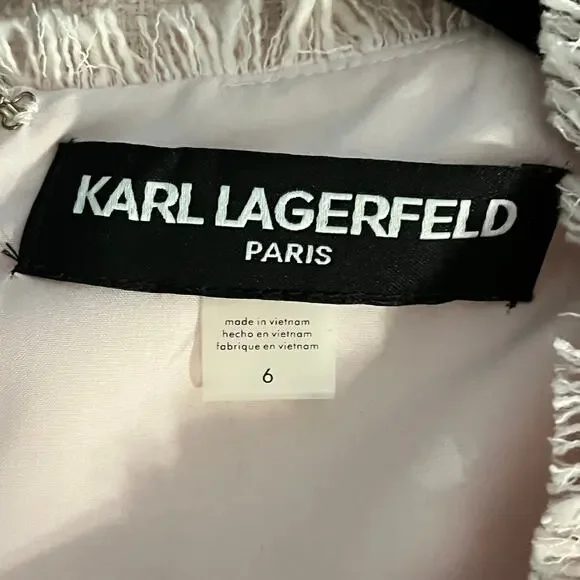 Karl Lagerfeld Paris Pink Tweed Shift Dress with Front Pockets Size 6 - Picture 7 of 10